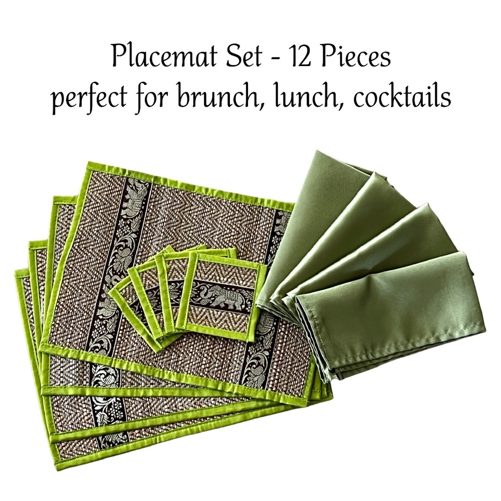 Placemat Set 12 pieces (4 woven mats, 4 coasters, 4 napkins)